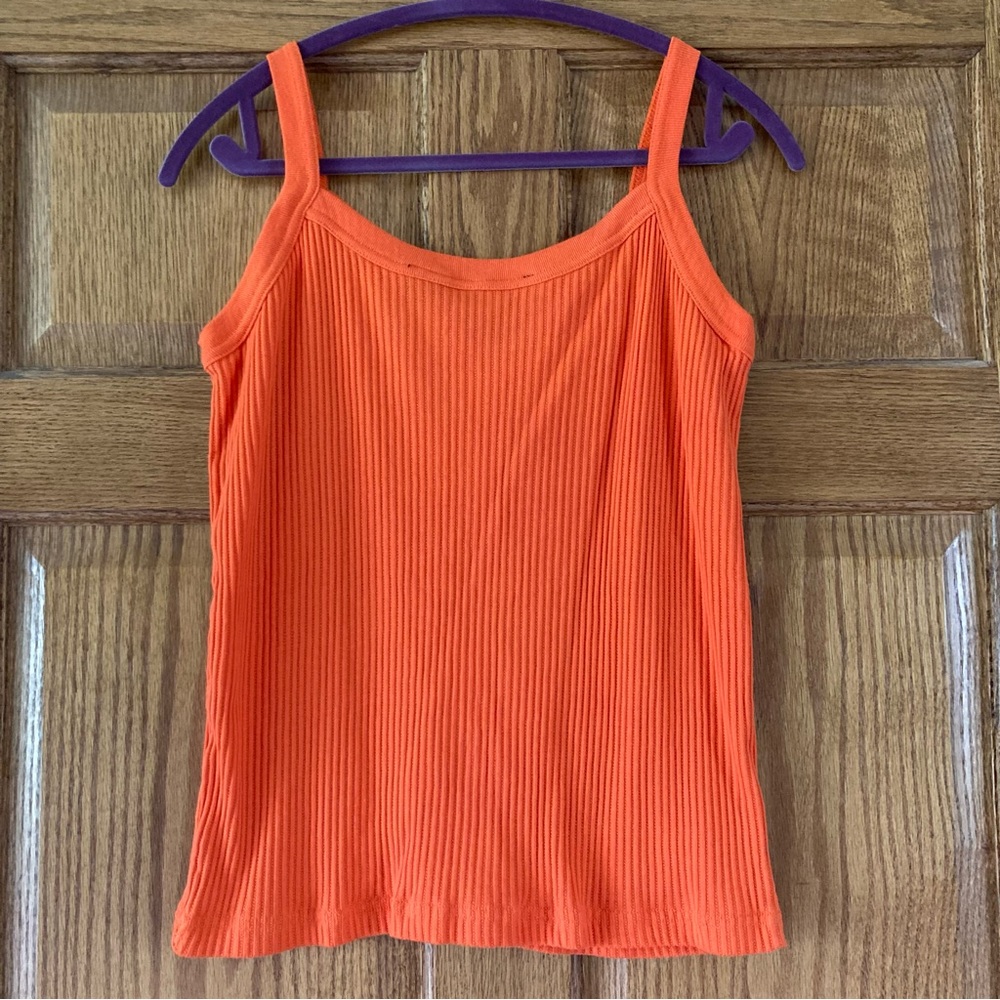 Zoey & Beth sexy Orange Striped ribbed texture strappy button Tank Top Medium - Picture 6 of 7